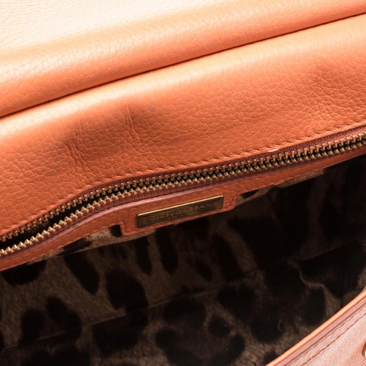 Pre Owned Dolce and Gabbana Orange Leather Medium Miss Sicily Top Handle Bag