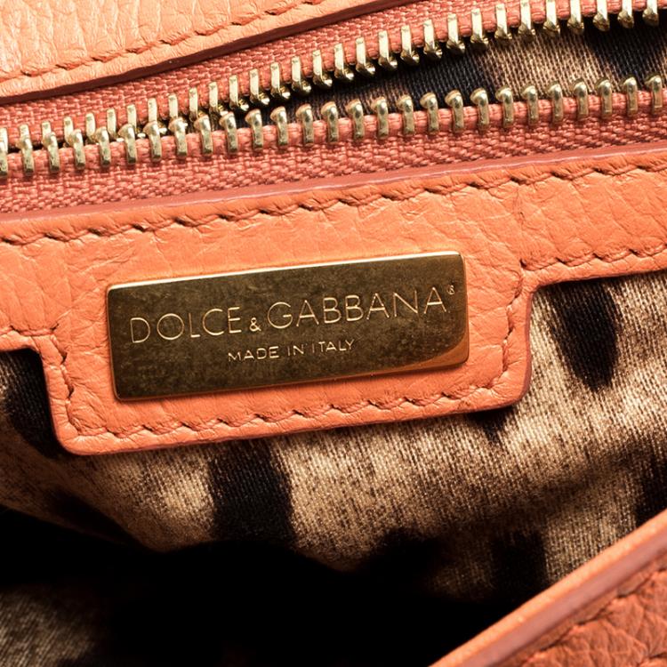 Pre Owned Dolce and Gabbana Orange Leather Medium Miss Sicily Top Handle Bag