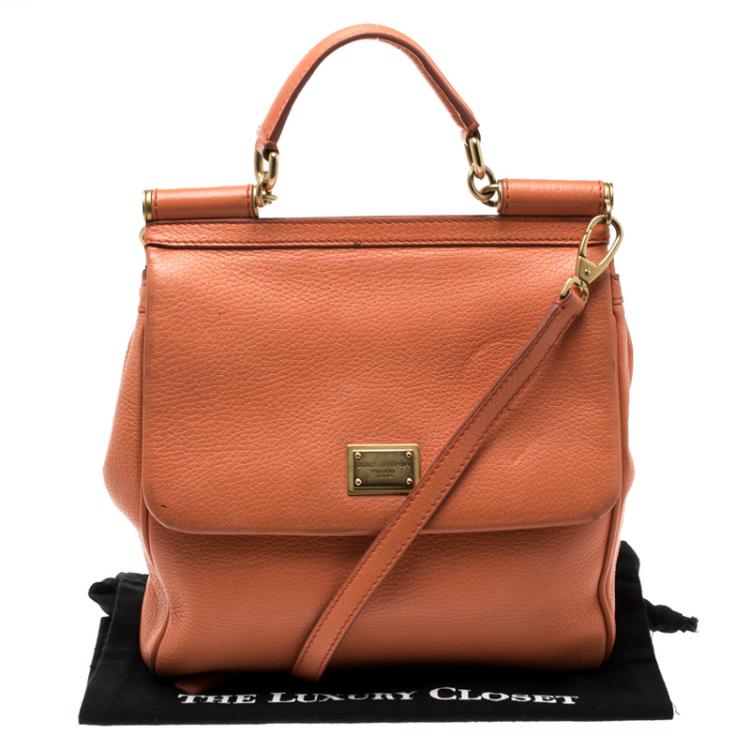 Pre Owned Dolce and Gabbana Orange Leather Medium Miss Sicily Top Handle Bag