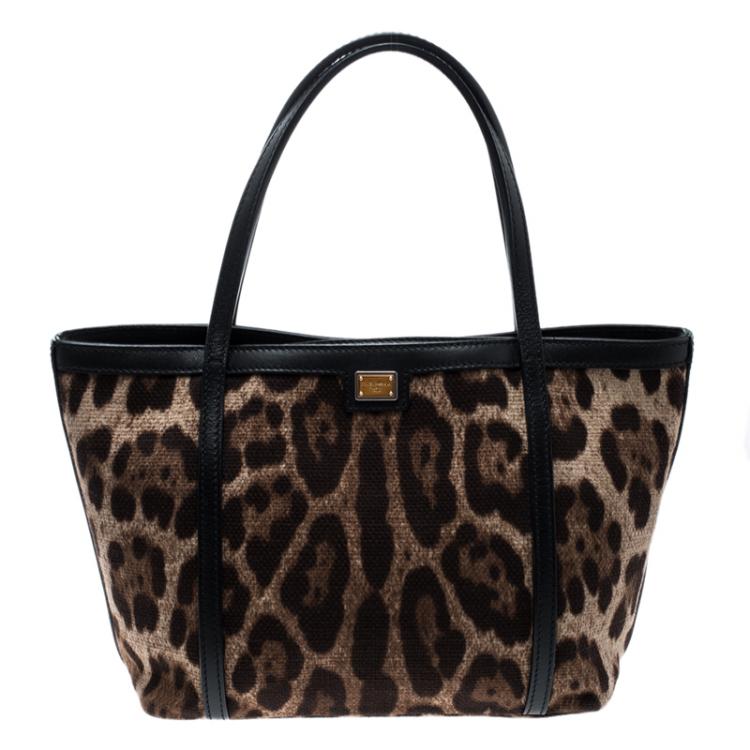 Pre Owned Dolce and Gabbana Beige Leopard Print Canvas Tote 