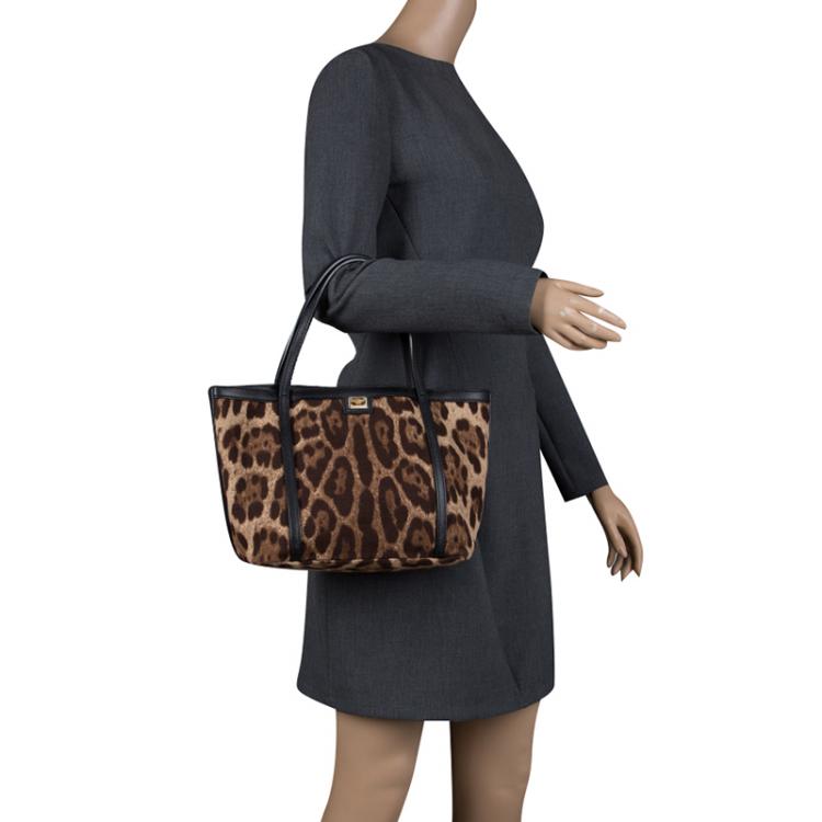 Pre Owned Dolce and Gabbana Beige Leopard Print Canvas Tote 