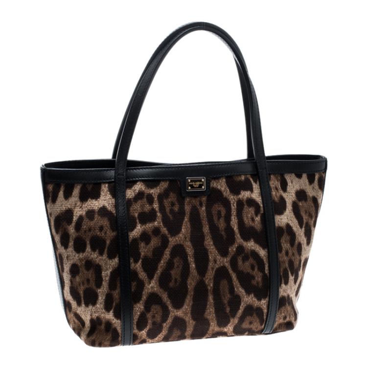 Pre Owned Dolce and Gabbana Beige Leopard Print Canvas Tote 