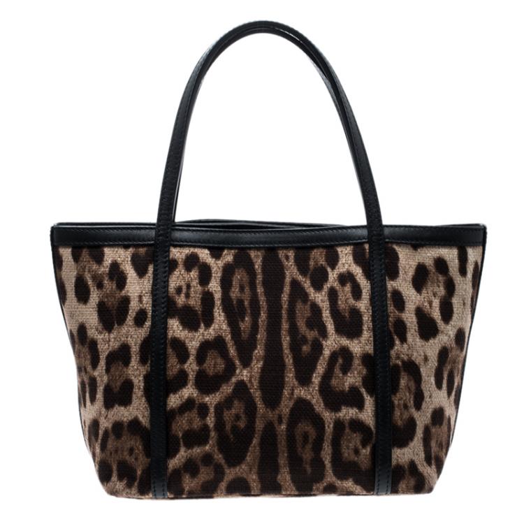 Pre Owned Dolce and Gabbana Beige Leopard Print Canvas Tote 