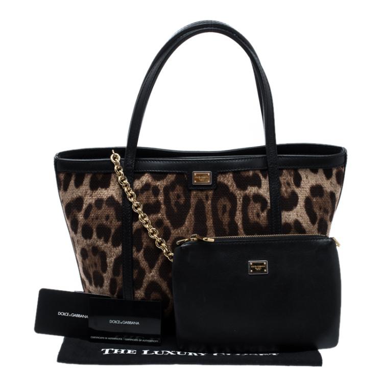 Pre Owned Dolce and Gabbana Beige Leopard Print Canvas Tote 