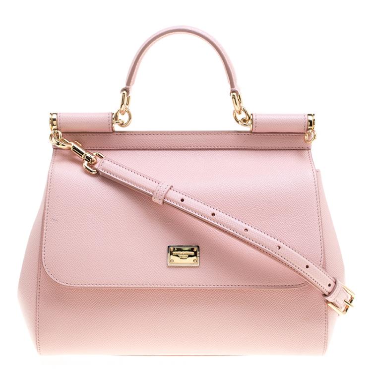 Pre Owned Dolce and Gabbana Pink Leather Medium Miss Sicily Tote