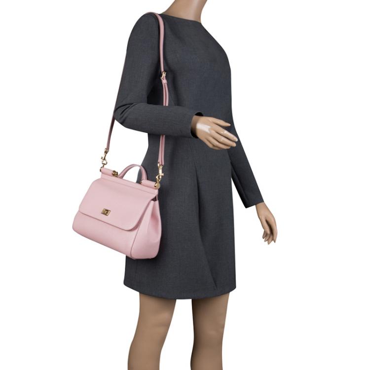Pre Owned Dolce and Gabbana Pink Leather Medium Miss Sicily Tote