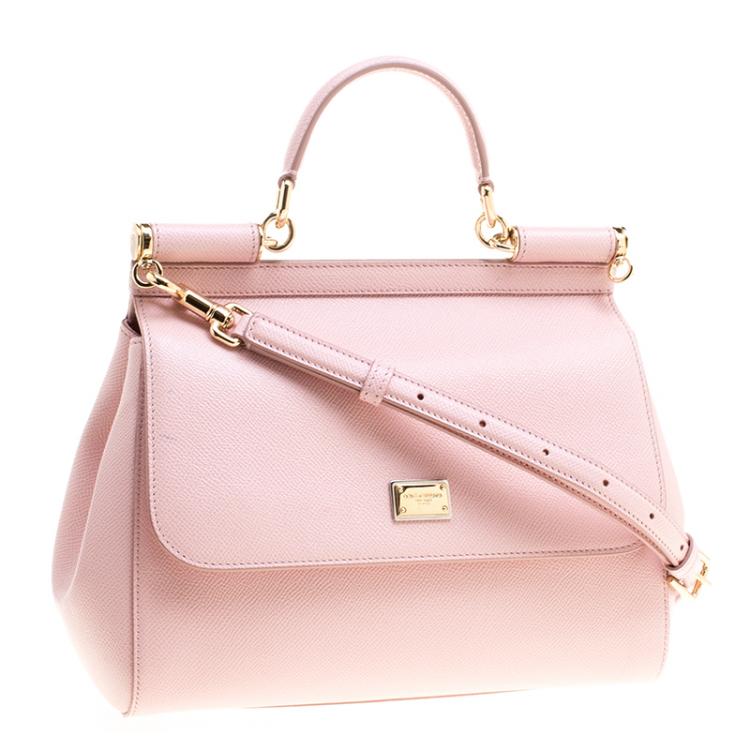 Pre Owned Dolce and Gabbana Pink Leather Medium Miss Sicily Tote