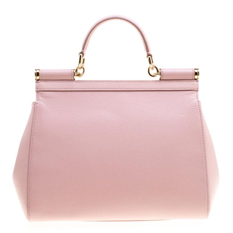 Pre Owned Dolce and Gabbana Pink Leather Medium Miss Sicily Tote