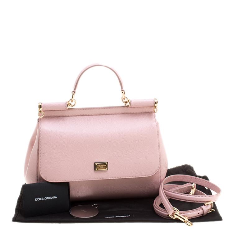 Pre Owned Dolce and Gabbana Pink Leather Medium Miss Sicily Tote