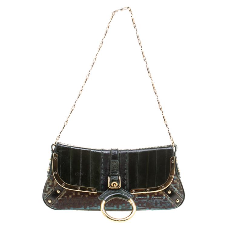 Pre Owned Dolce and Gabbana Green Holographic Leather and Nylon Chain Shoulder Bag