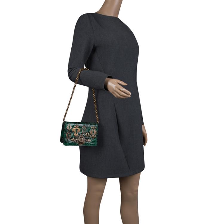 Pre Owned Dolce and Gabbana Green Holographic Leather and Nylon Chain Shoulder Bag