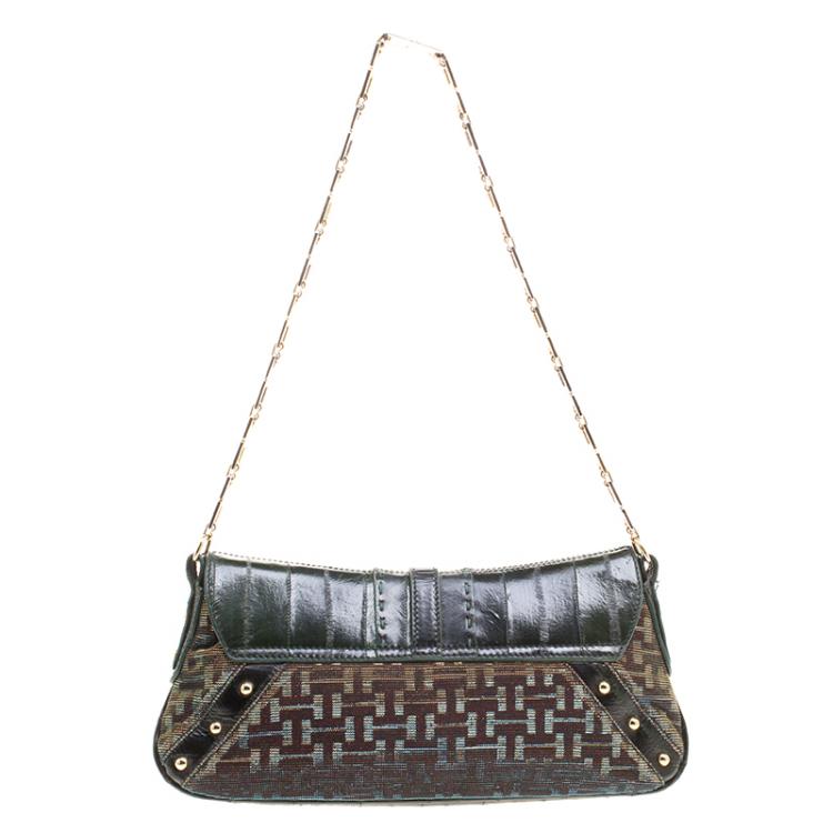 Pre Owned Dolce and Gabbana Green Holographic Leather and Nylon Chain Shoulder Bag