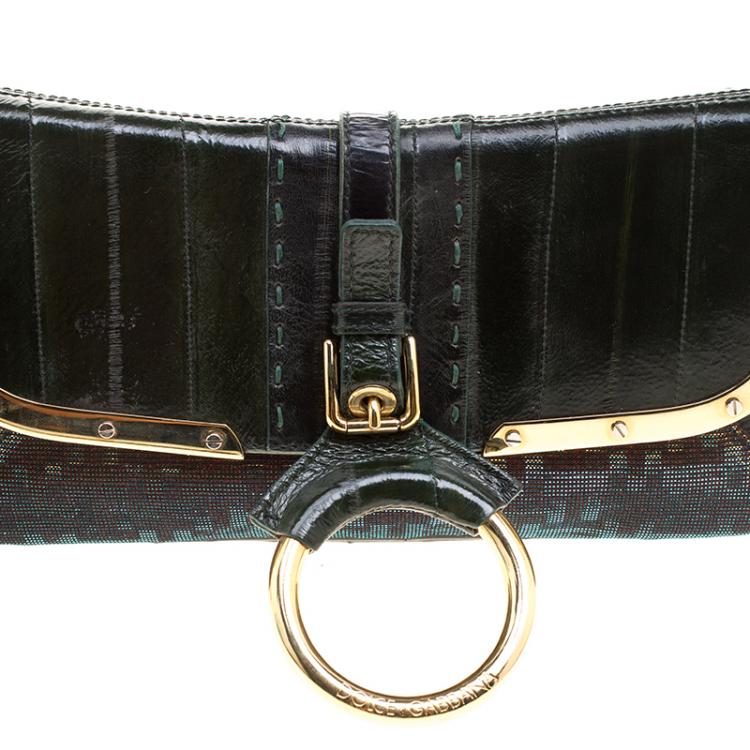 Pre Owned Dolce and Gabbana Green Holographic Leather and Nylon Chain Shoulder Bag