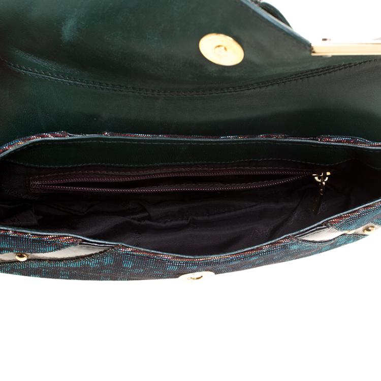 Pre Owned Dolce and Gabbana Green Holographic Leather and Nylon Chain Shoulder Bag