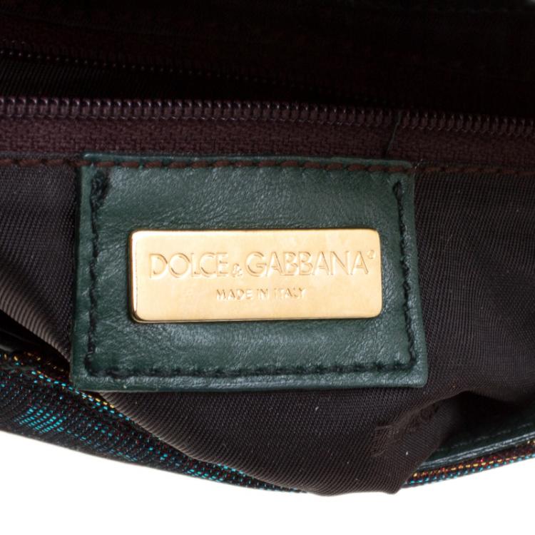 Pre Owned Dolce and Gabbana Green Holographic Leather and Nylon Chain Shoulder Bag