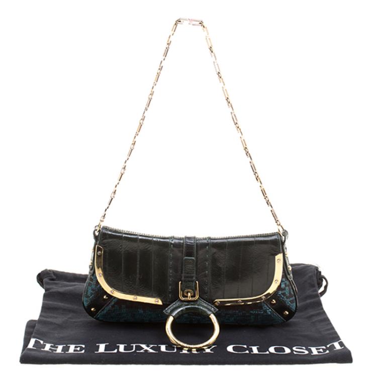 Pre Owned Dolce and Gabbana Green Holographic Leather and Nylon Chain Shoulder Bag