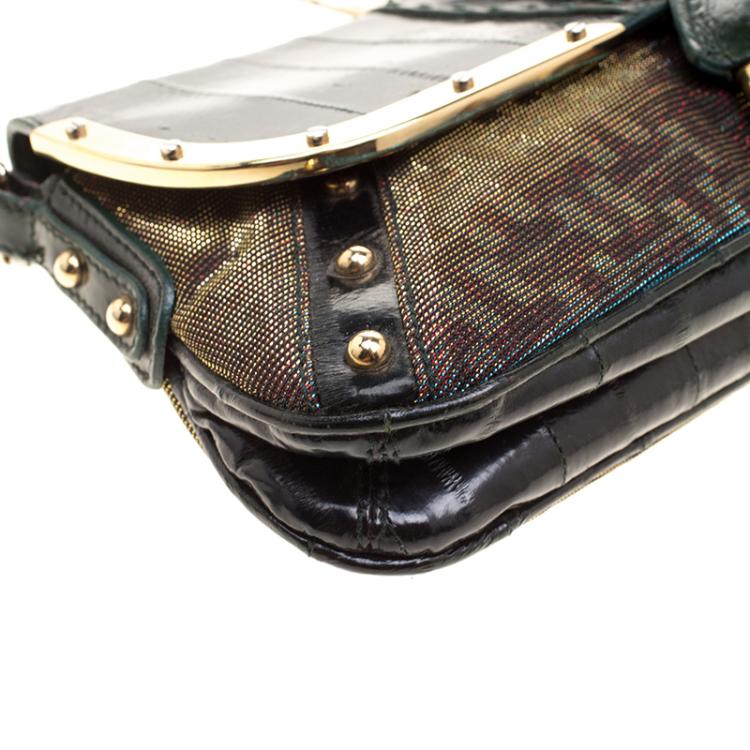 Pre Owned Dolce and Gabbana Green Holographic Leather and Nylon Chain Shoulder Bag