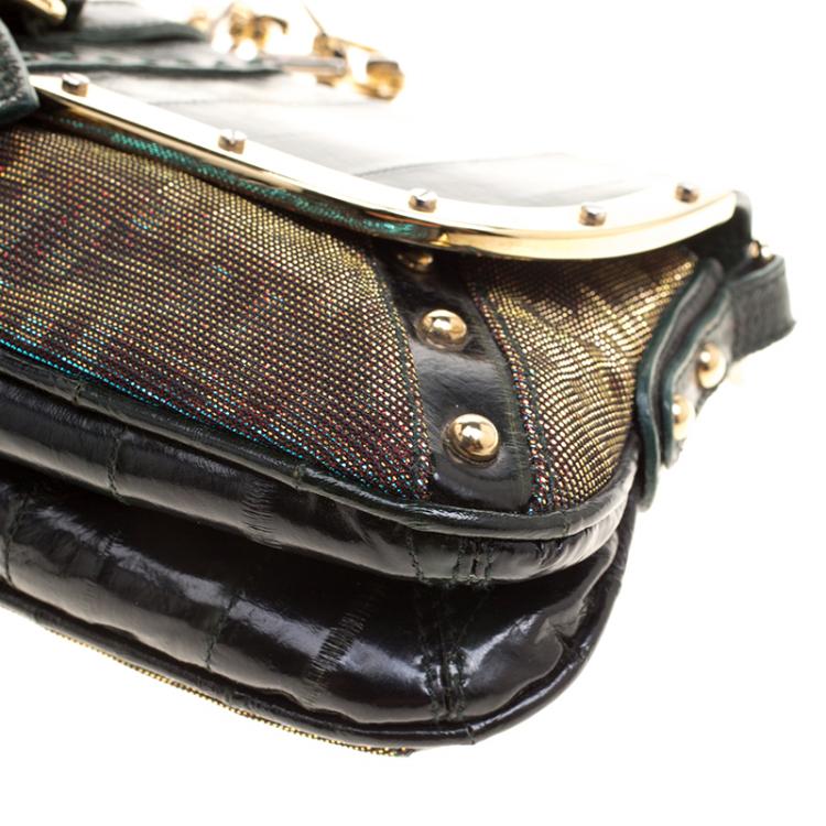 Pre Owned Dolce and Gabbana Green Holographic Leather and Nylon Chain Shoulder Bag