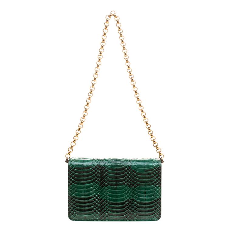 Pre Owned Dolce and Gabbana Green Snakeskin Keyhole Shoulder Bag