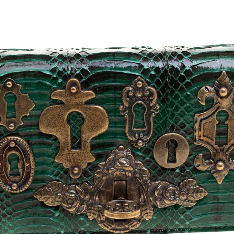 Pre Owned Dolce and Gabbana Green Snakeskin Keyhole Shoulder Bag