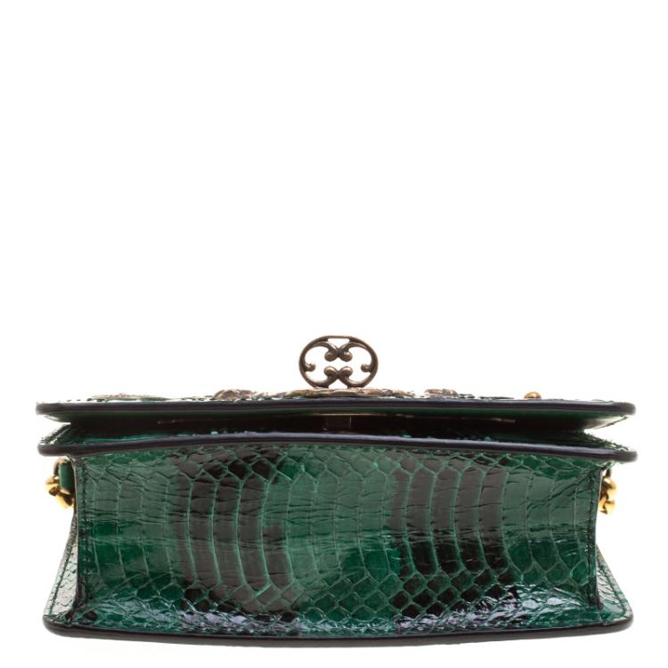 Pre Owned Dolce and Gabbana Green Snakeskin Keyhole Shoulder Bag