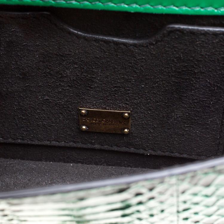 Pre Owned Dolce and Gabbana Green Snakeskin Keyhole Shoulder Bag