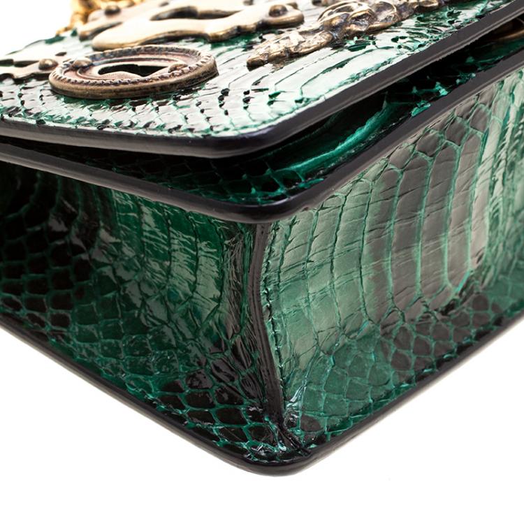 Pre Owned Dolce and Gabbana Green Snakeskin Keyhole Shoulder Bag