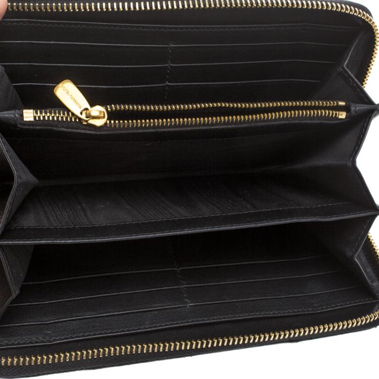 Pre Owned Dolce and Gabbana Black Suede and Snake Skin Zip Around Continental Wallet