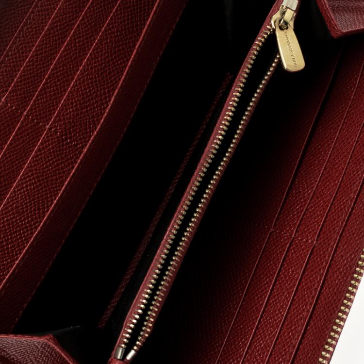 Pre Owned Dolce and Gabbana Red Leather Zip Around Wallet