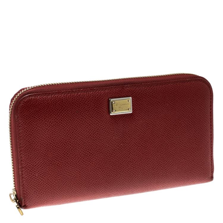 Pre Owned Dolce and Gabbana Red Leather Zip Around Wallet