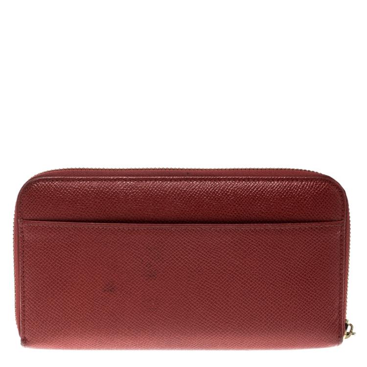 Pre Owned Dolce and Gabbana Red Leather Zip Around Wallet