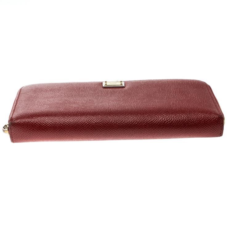 Pre Owned Dolce and Gabbana Red Leather Zip Around Wallet