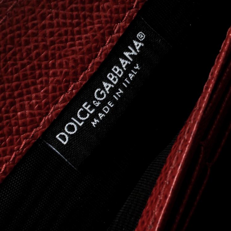 Pre Owned Dolce and Gabbana Red Leather Zip Around Wallet