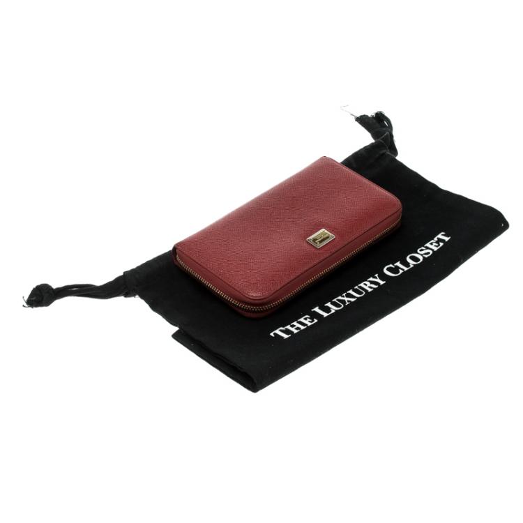 Pre Owned Dolce and Gabbana Red Leather Zip Around Wallet