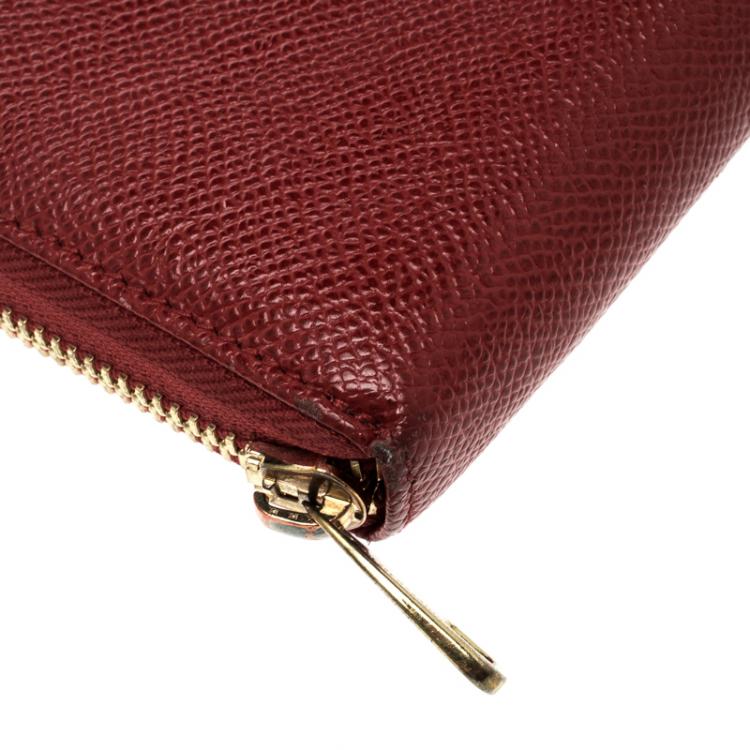Pre Owned Dolce and Gabbana Red Leather Zip Around Wallet