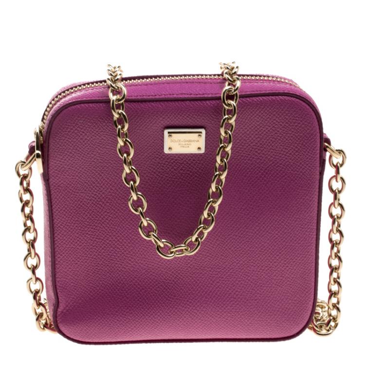 Pre Owned Dolce and Gabbana Pink Leather Chain Clutch
