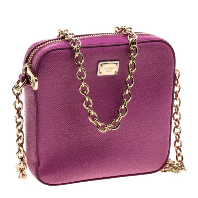 Pre Owned Dolce and Gabbana Pink Leather Chain Clutch