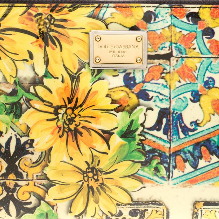 Pre Owned Dolce and Gabbana Multicolor Floral Printed Patent Leather Zip Around Clutch