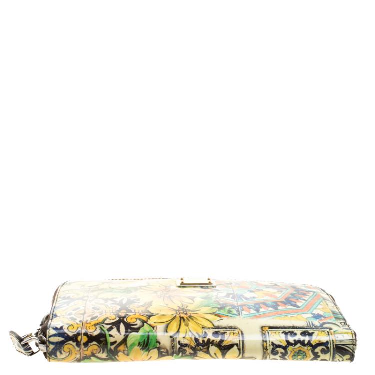 Pre Owned Dolce and Gabbana Multicolor Floral Printed Patent Leather Zip Around Clutch