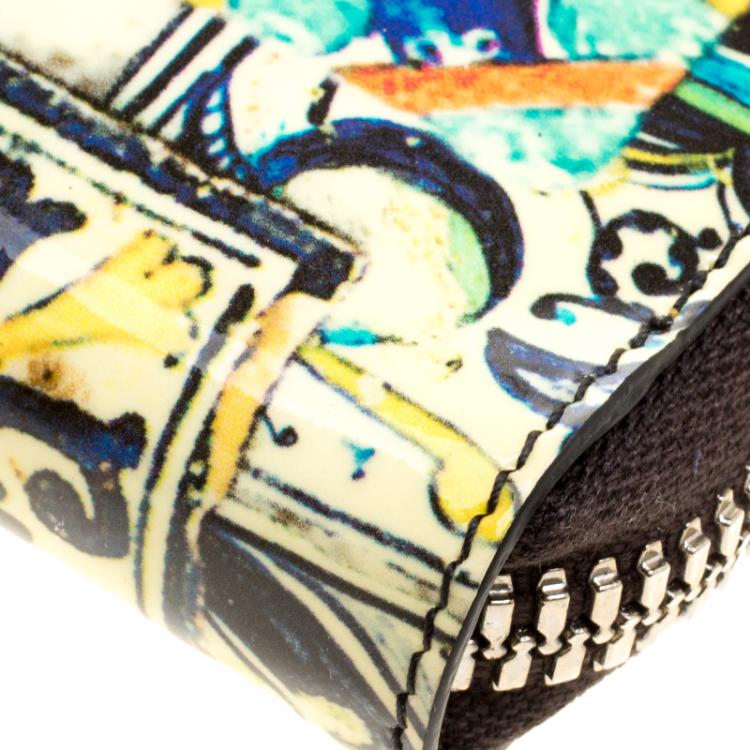 Pre Owned Dolce and Gabbana Multicolor Floral Printed Patent Leather Zip Around Clutch
