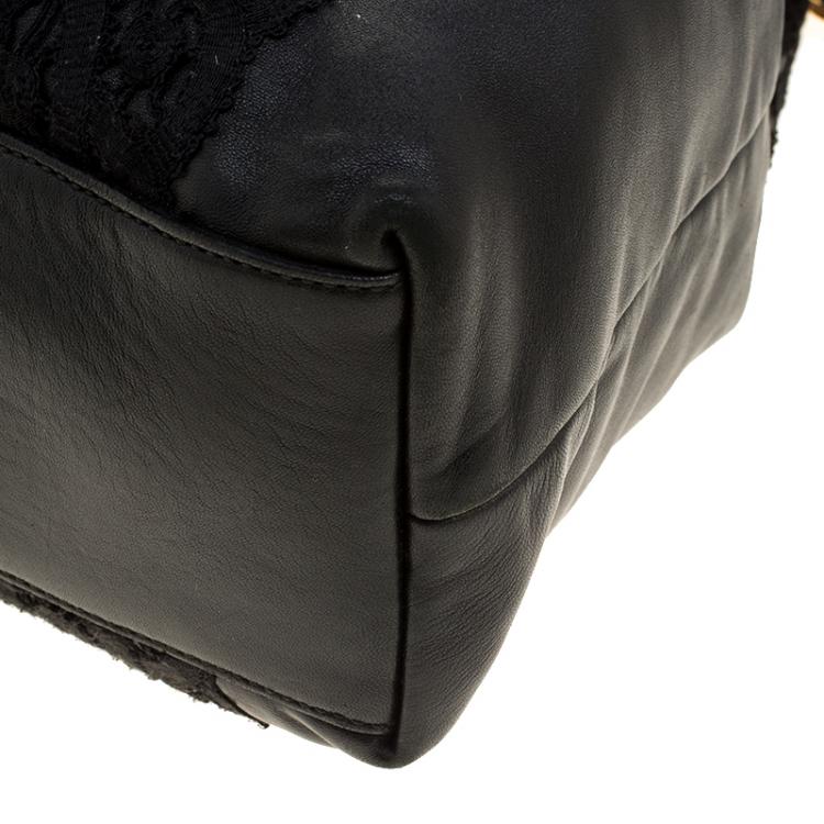 Pre Owned Dolce and Gabbana Black Leather and Lace Large Tote