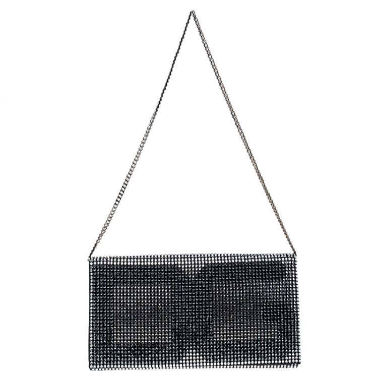 Pre Owned Dolce and Gabbana Silver/Black Crystal Embellished DG Clutch