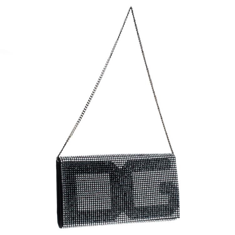 Pre Owned Dolce and Gabbana Silver/Black Crystal Embellished DG Clutch