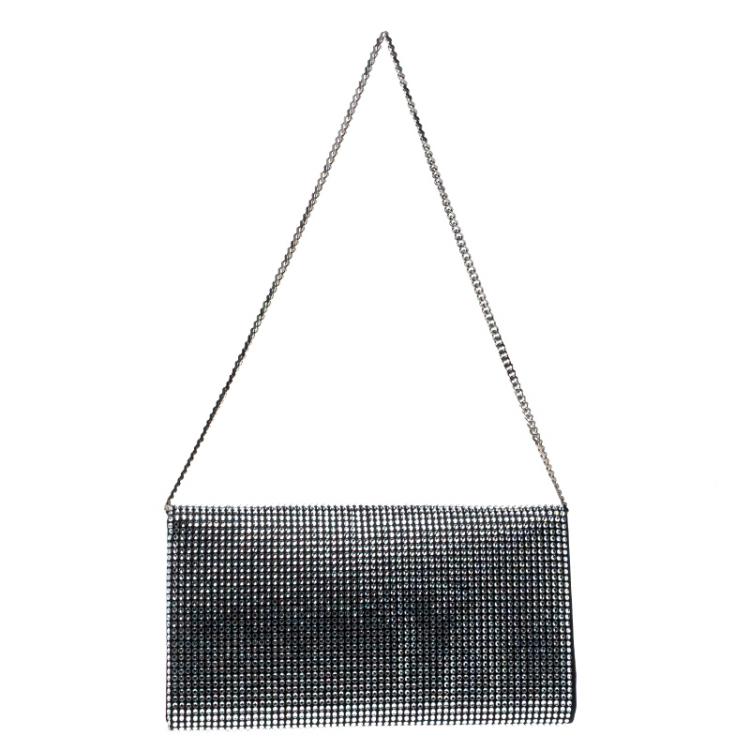 Pre Owned Dolce and Gabbana Silver/Black Crystal Embellished DG Clutch