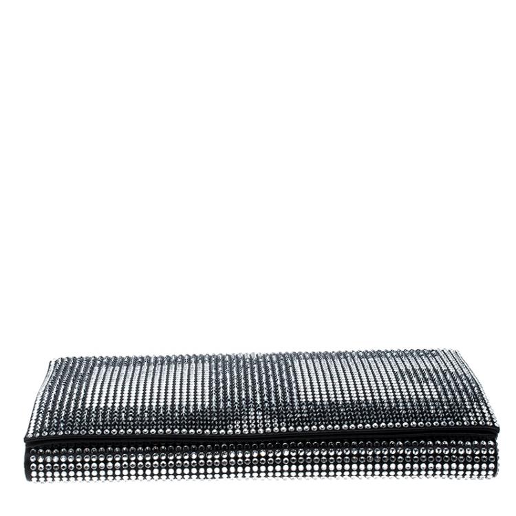 Pre Owned Dolce and Gabbana Silver/Black Crystal Embellished DG Clutch