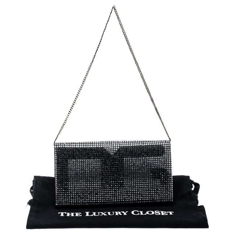 Pre Owned Dolce and Gabbana Silver/Black Crystal Embellished DG Clutch