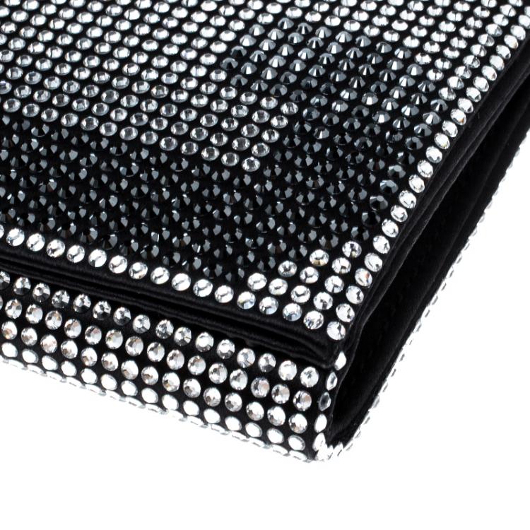 Pre Owned Dolce and Gabbana Silver/Black Crystal Embellished DG Clutch