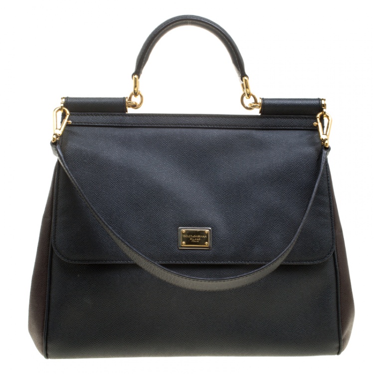 Pre Owned Dolce and Gabbana Black/Brown Leather Large Miss Sicily Tote