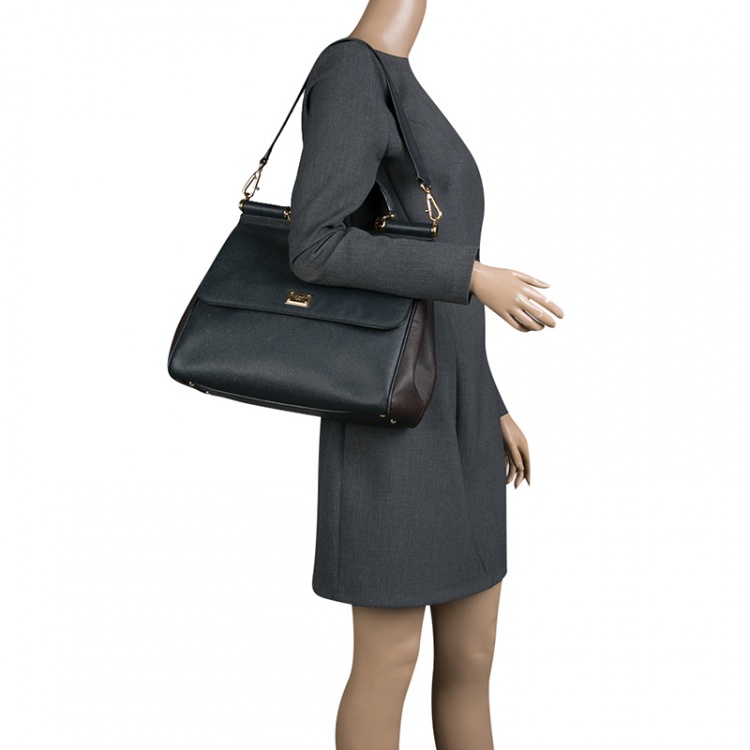 Pre Owned Dolce and Gabbana Black/Brown Leather Large Miss Sicily Tote