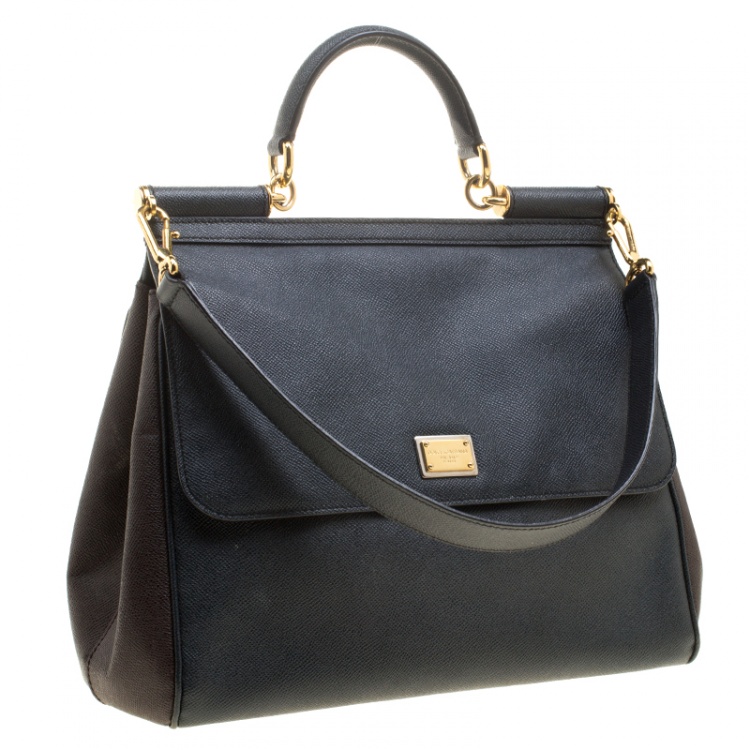 Pre Owned Dolce and Gabbana Black/Brown Leather Large Miss Sicily Tote
